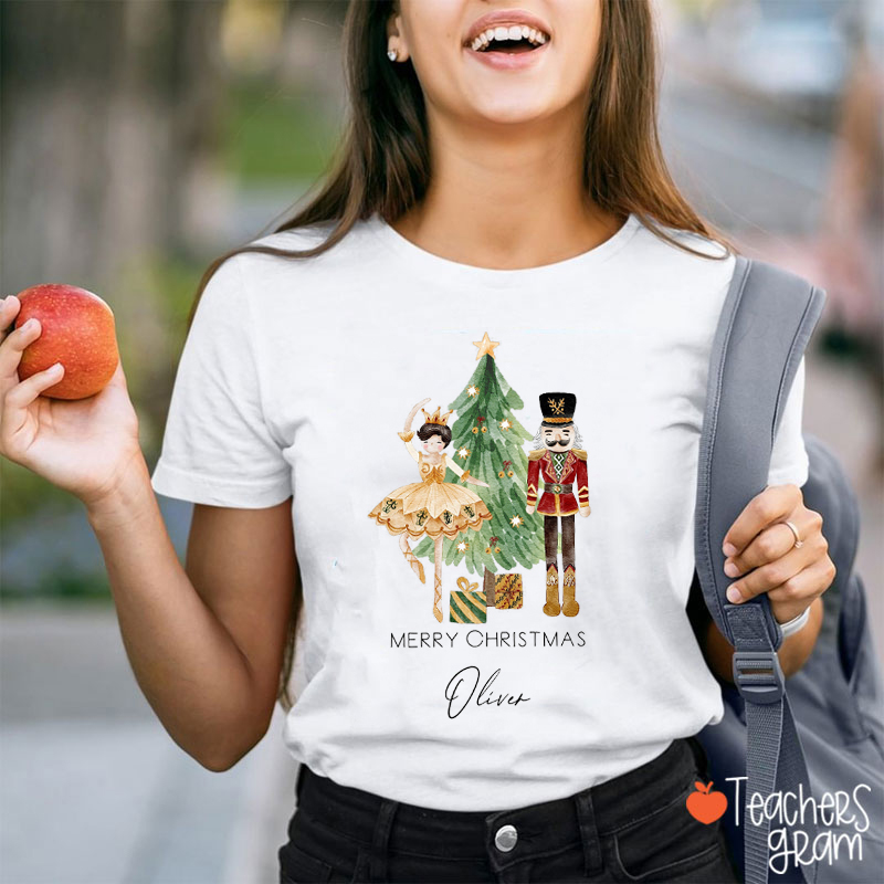 Personalized Name Nutcracker Merry Christmas Teacher T-Shirt