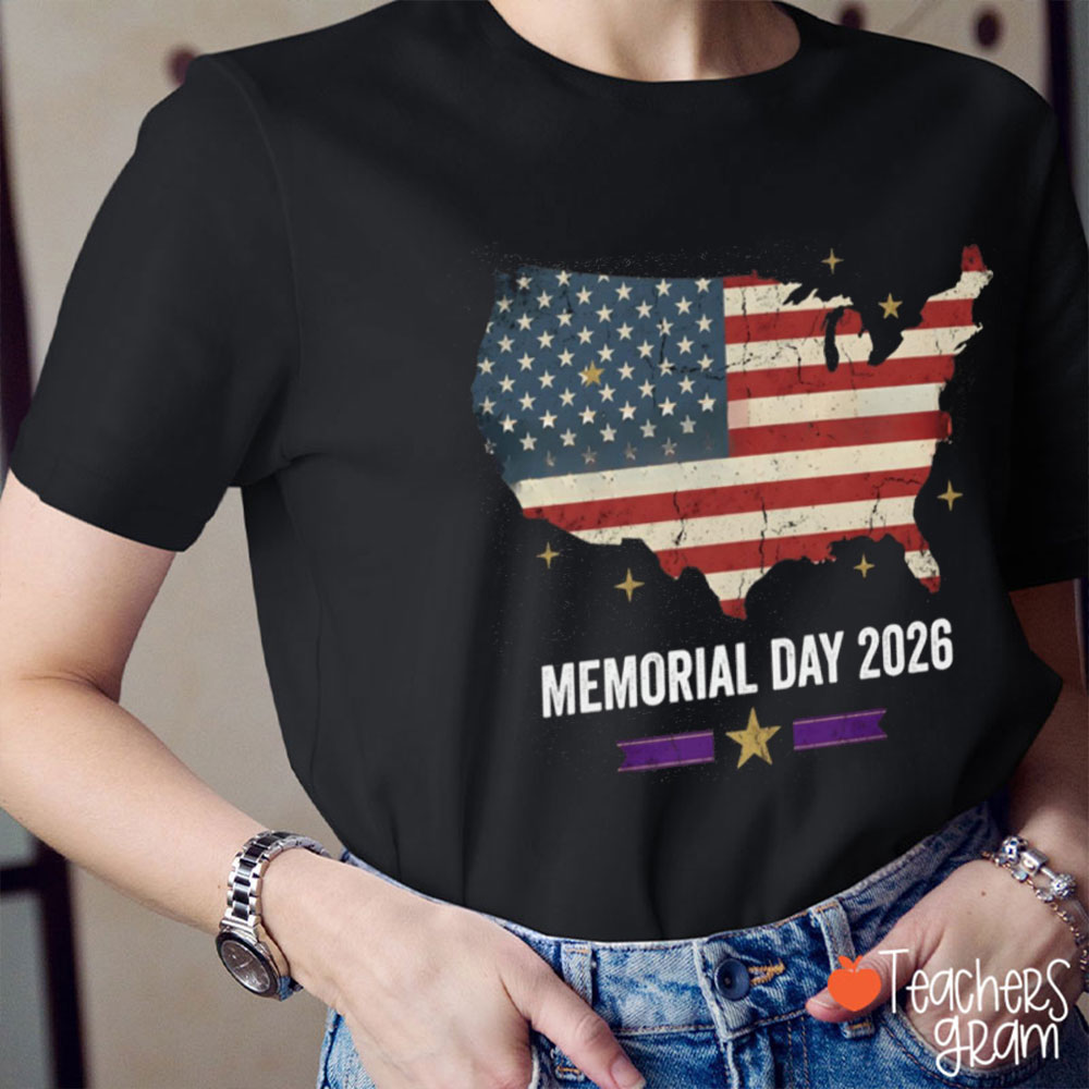 American Map Memorial Day 2026 Teacher T-Shirt