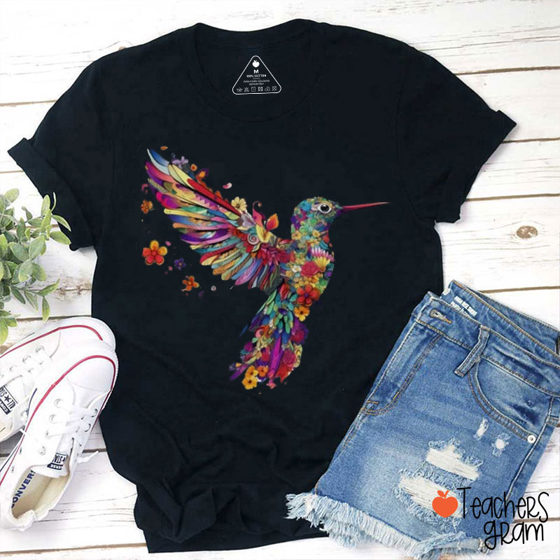 Floral Hummingbird Teacher T-Shirt