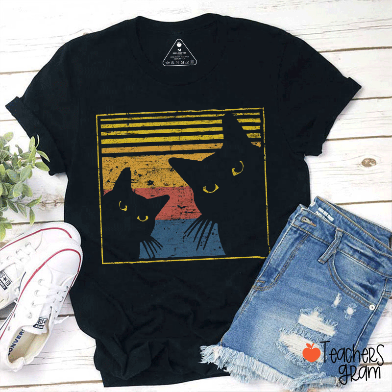 Two Cats Against Sunset Teacher T-Shirt