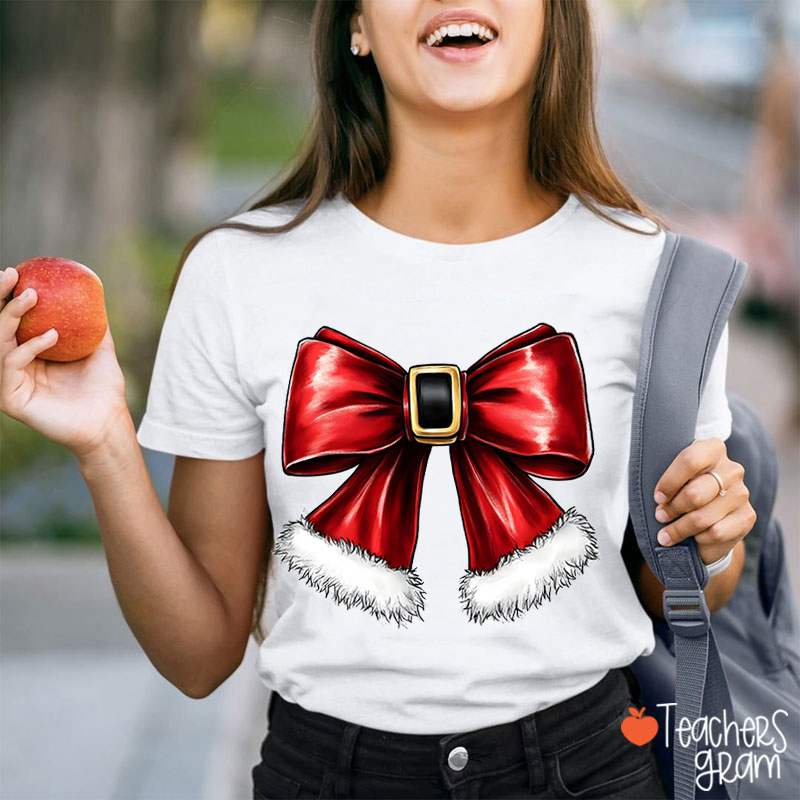 Santa Bow Teacher T-Shirt