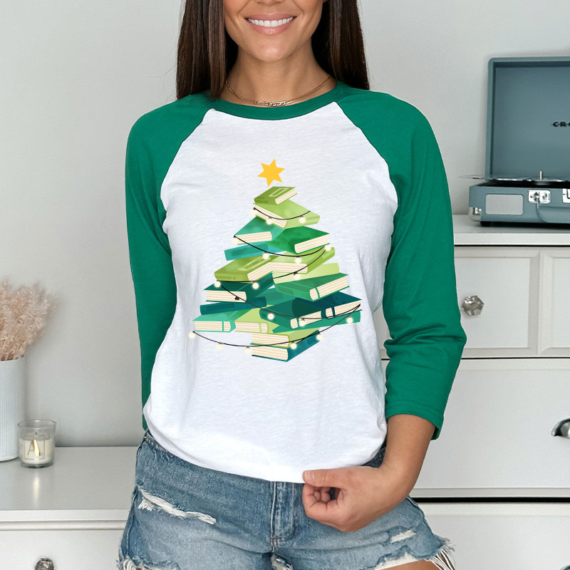 Christmas Book Teacher Raglan Long Sleeve T-Shirt