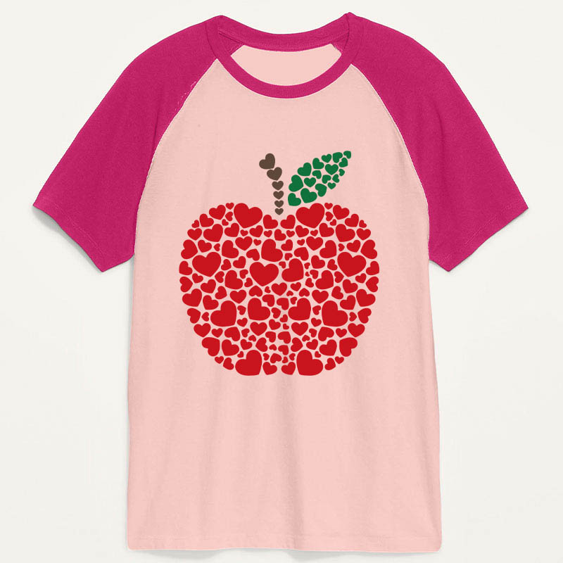 An Apple Made Of Love Heart Teacher Raglan T-Shirt