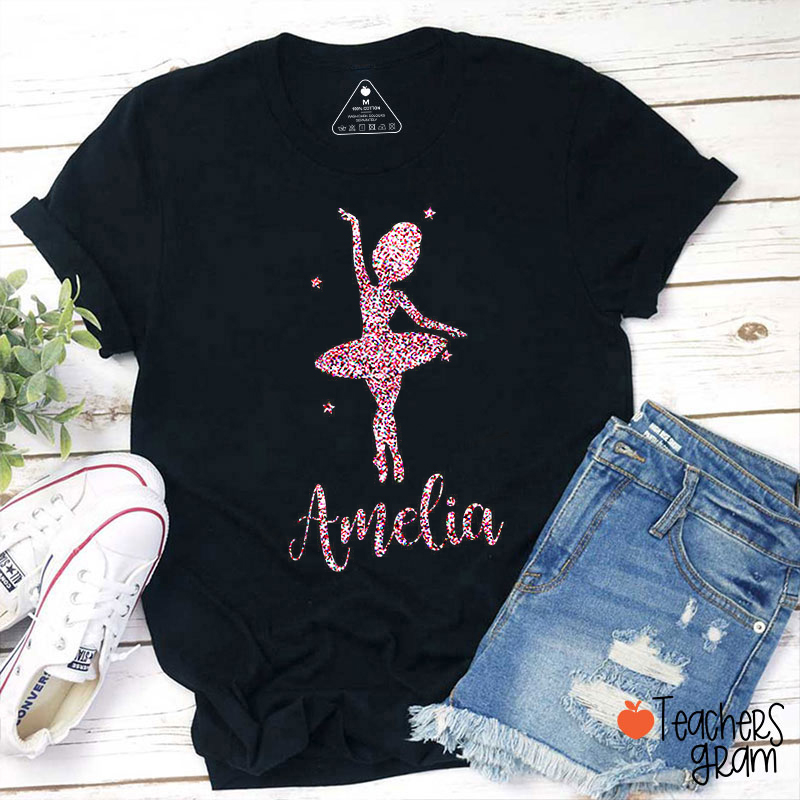 Personalized Name Glitter Dancer Teacher T-Shirt