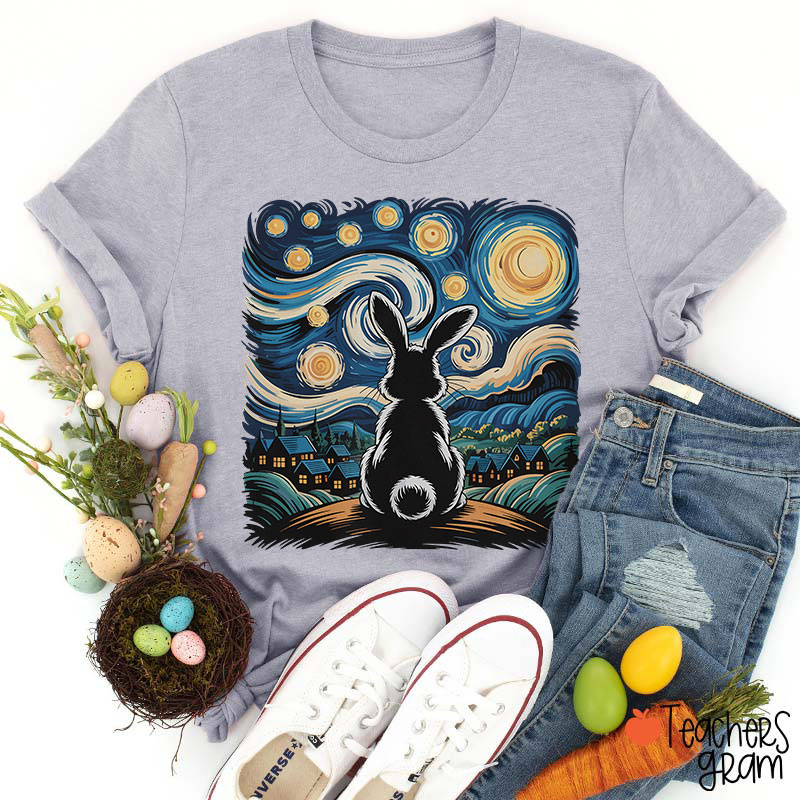 Starry Night Van Gogh Rabbit Teacher T-Shirt