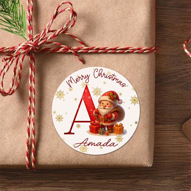 Personalized Name Cartoon Santa Claus Round Teacher Sticker
