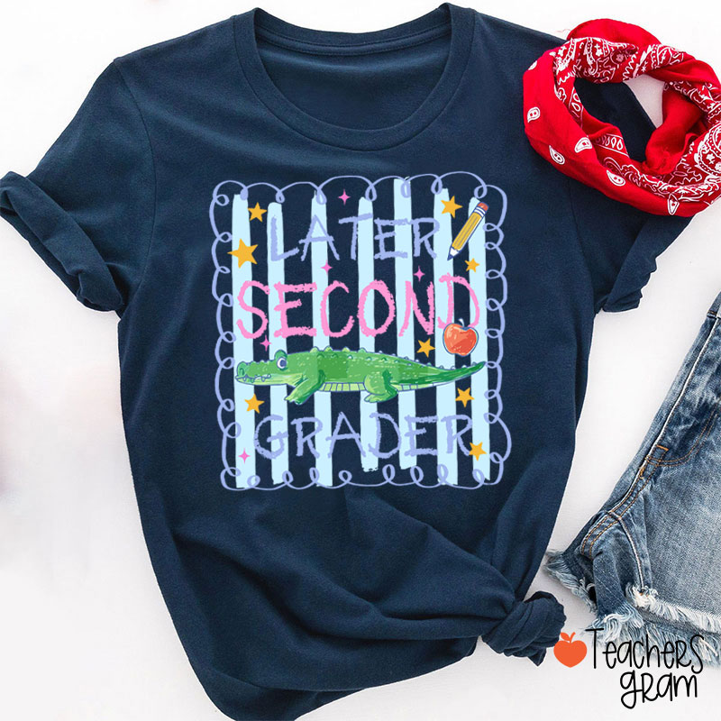 Personalized Grade Preppy Striped Later Teacher T-Shirt