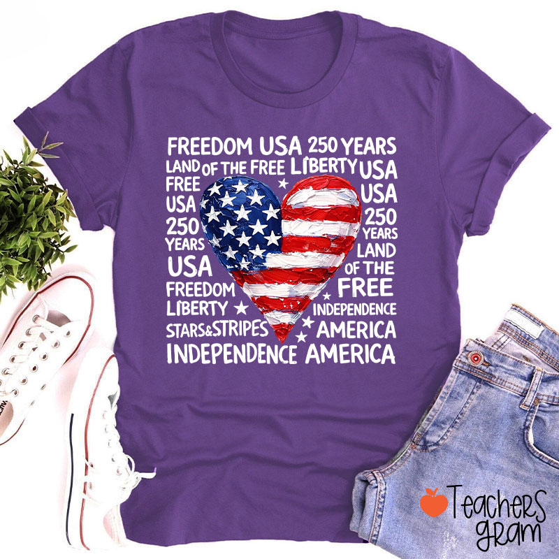 Heart Shaped American Flag Teacher T-Shirt