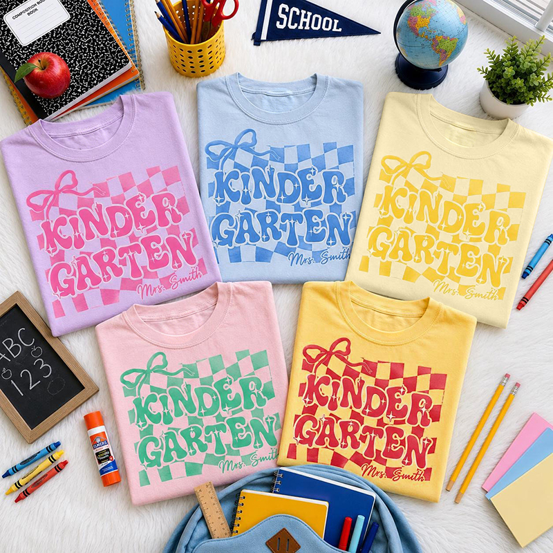 Personalized Retro Coquette Bow Back to School Teacher T-Shirt