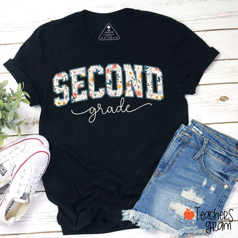 Personalized Grade Wildflowers Letter Teacher T-Shirt