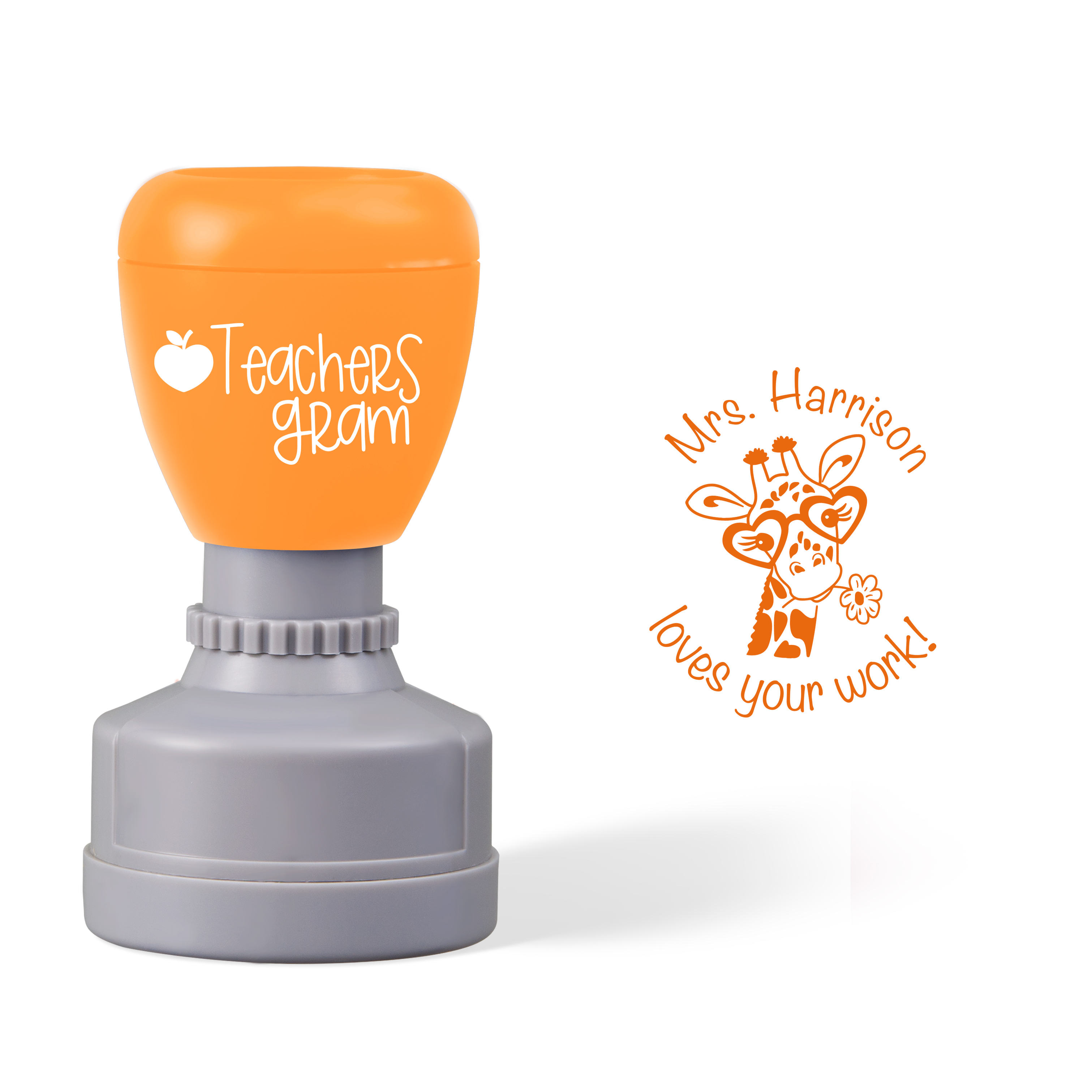 Personalized Giraffe Loves Your Work Teacher Stamp