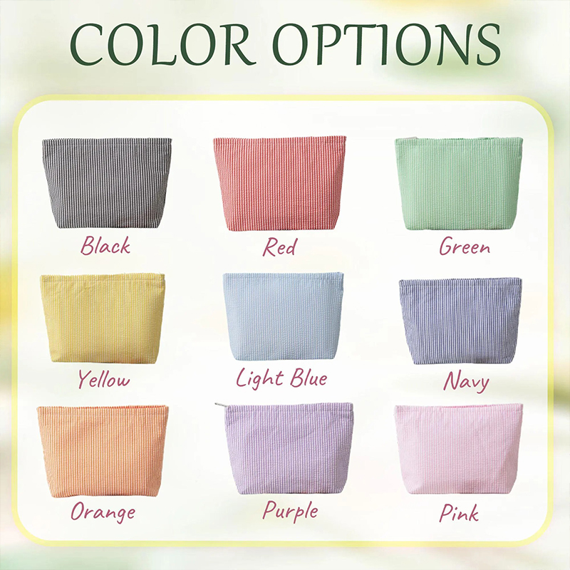 Personalized Vacation Travel Seersucker Makeup Bag
