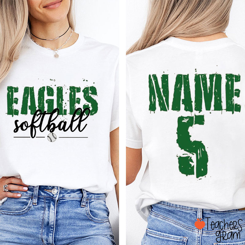 Personalized Mascot And Sport Splashing Ink Brushstrokes Teacher Two Sided T-Shirt