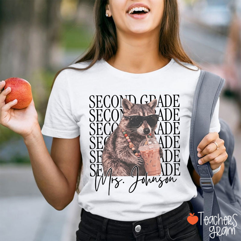 Personalized Grade And Name Raccoon Teacher T-Shirt