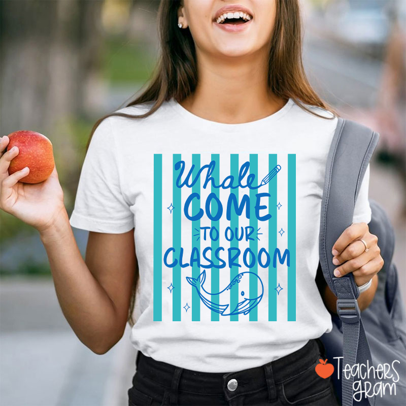 Personalized Missed Your Smile Crocodile Pink Stripe Teacher T-Shirt
