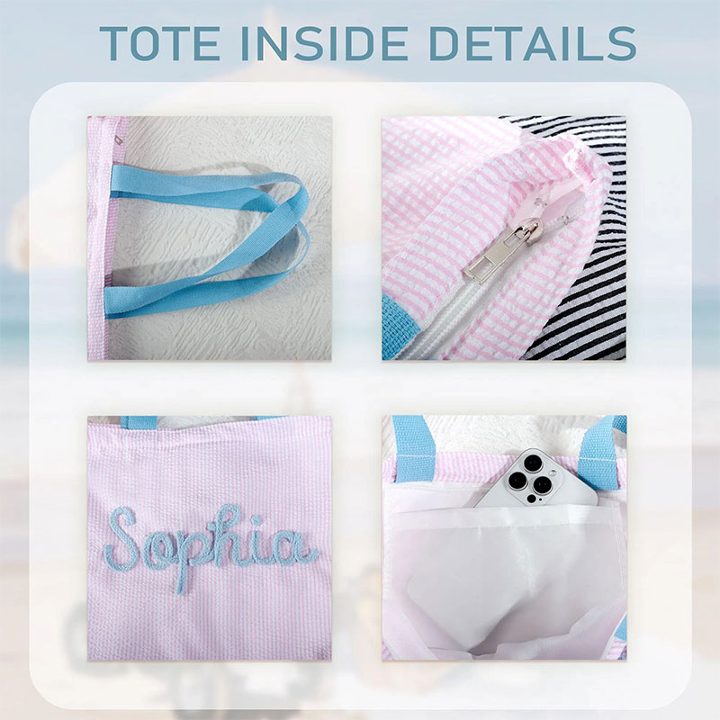 Personalized Monogrammed Seersucker Teacher Tote Bag