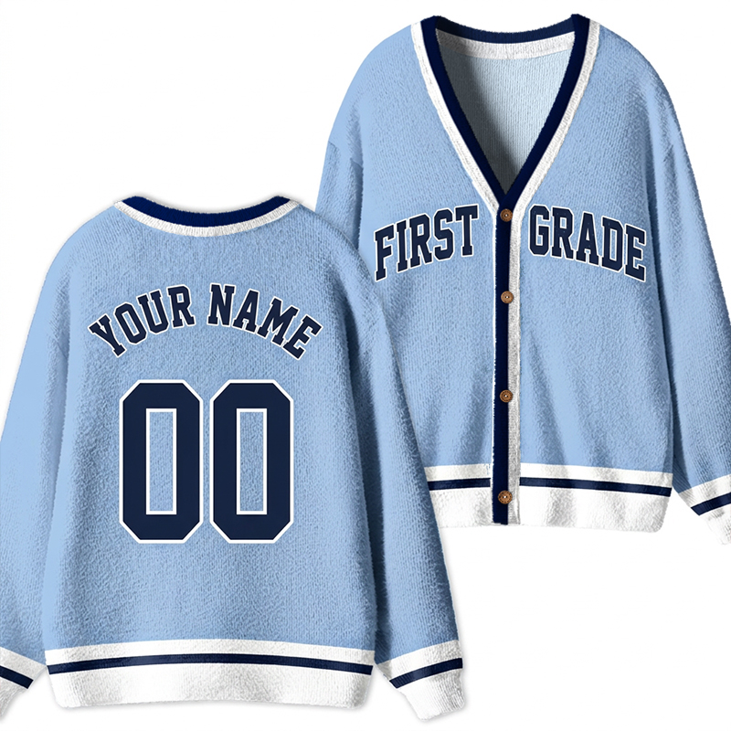 Personalized Grade Name Number V‑Neck Striped Button Teacher Ugly Cardigan Sweaters
