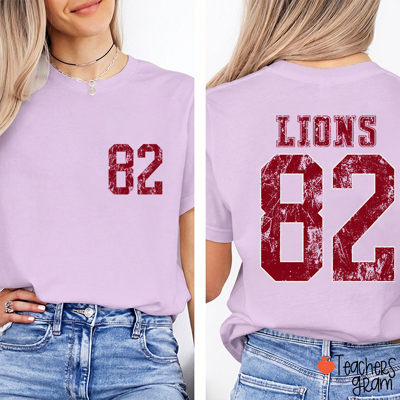 Personalized Mascot Number Faded Texture Sport Graphic Teacher Two Sided T‑Shirt