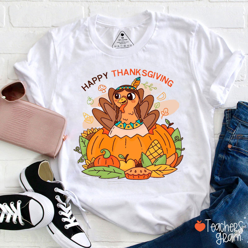 Funny Turkey Happy Thanksgiving Teacher T-Shirt