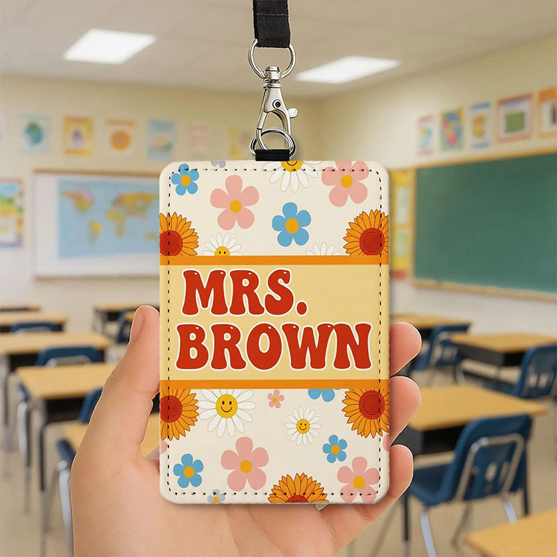 Personalized Retro Floral Teacher Card Holder