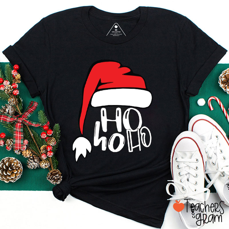 Ho Ho Ho Santa Hat Teacher T-Shirt