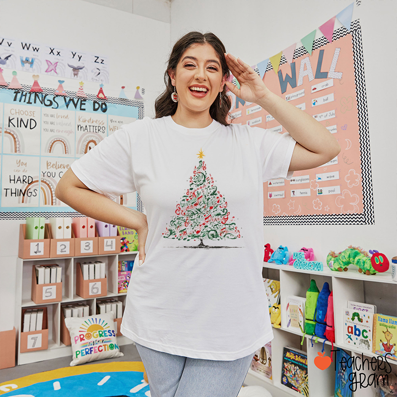 Music Notes Christmas Tree Teacher T-Shirt