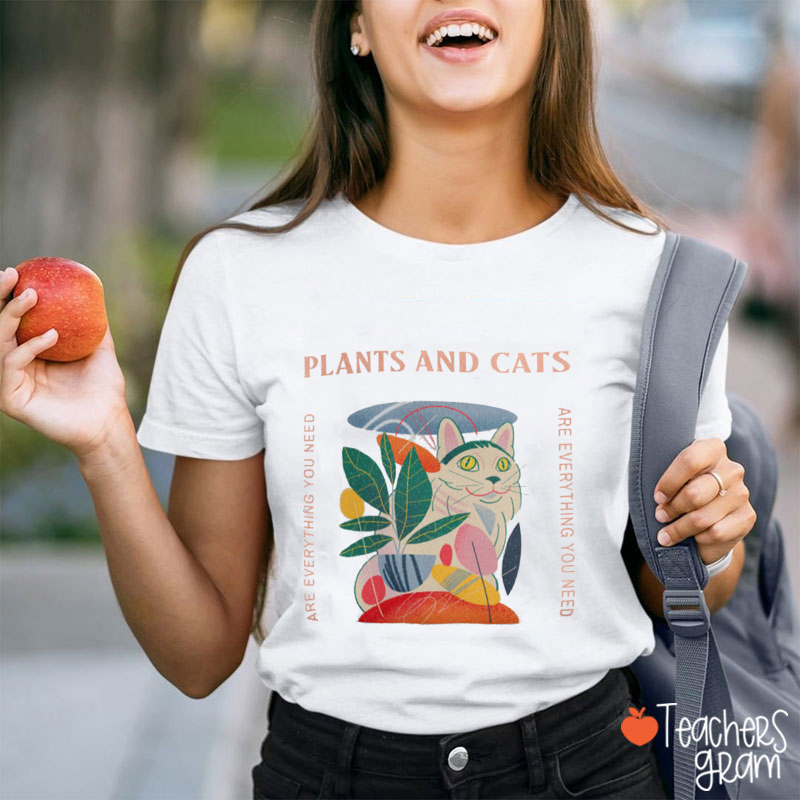 Plants And Cats Teacher T-Shirt