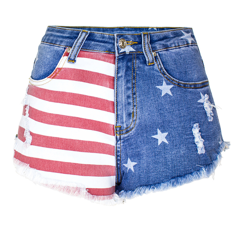 USA Flag Stripes Star Denim Shorts