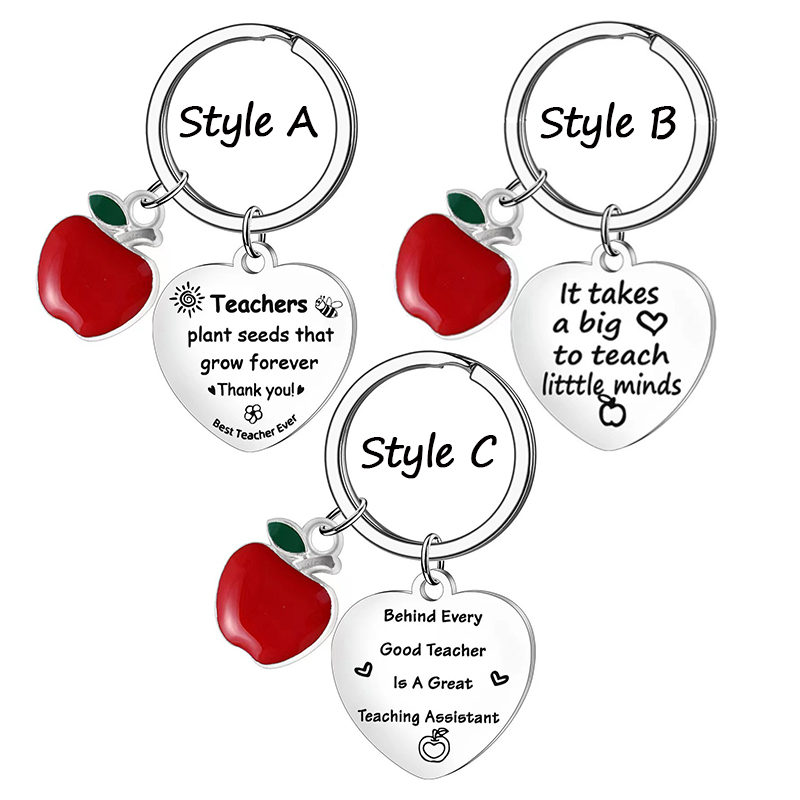 Apple Heart Shaped Stainless Steel Teacher Keychain