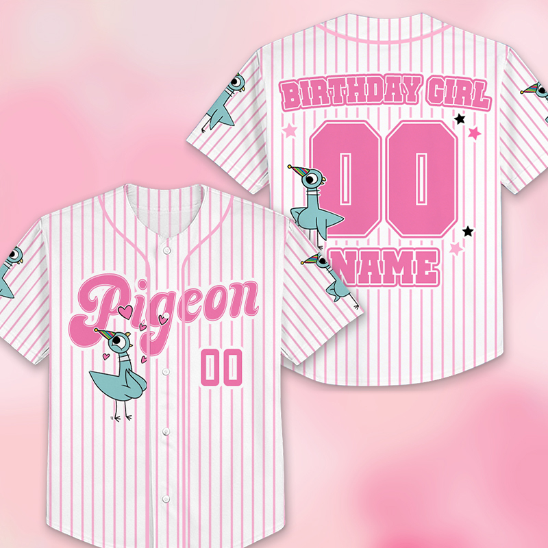 Personalized Pigeon Birthday Girl Or Boy Class Baseball Jersey