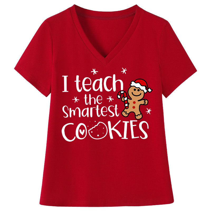 Christmas I Teach The Smartest Cookies Teacher Female V-Neck T-Shirt