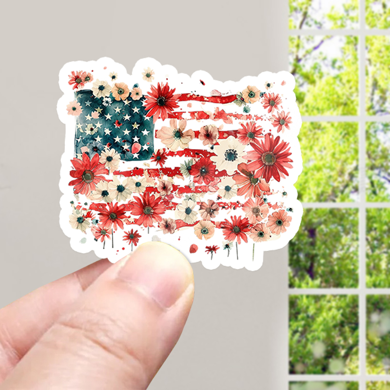 American Flag Floral Teacher Stickers