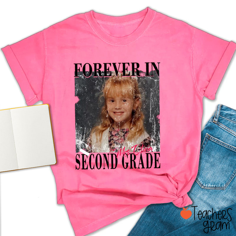 Personalized Forever Grade Retro Distressed Photo Teacher T-Shirt