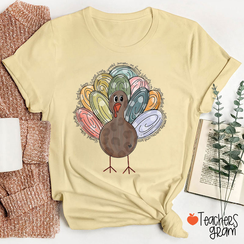 Cute Turkey Fall Thanksgiving Teacher T-Shirt
