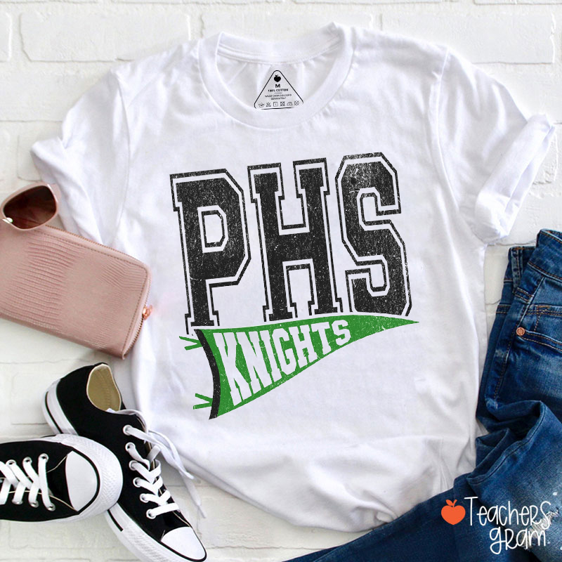 Personalized Mascot Distressed Pennant Game Day Teacher T-Shirt