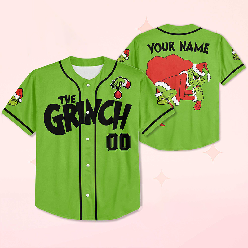 Personalized Green Guy Stealing Christmas Teacher Baseball Jersey