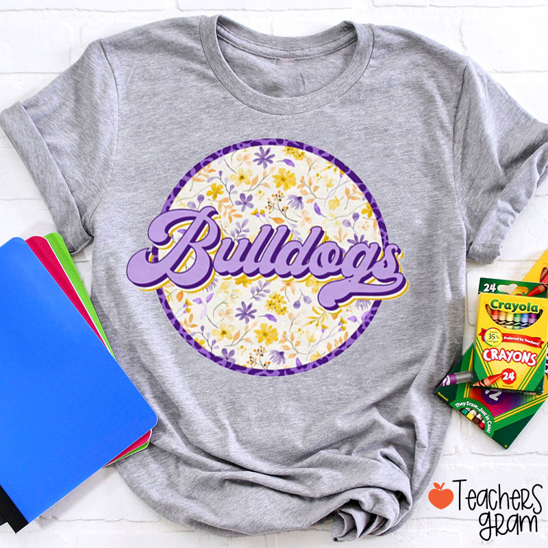 Personalized Mascot Circle Vintage Wildflowers Teacher T-Shirt