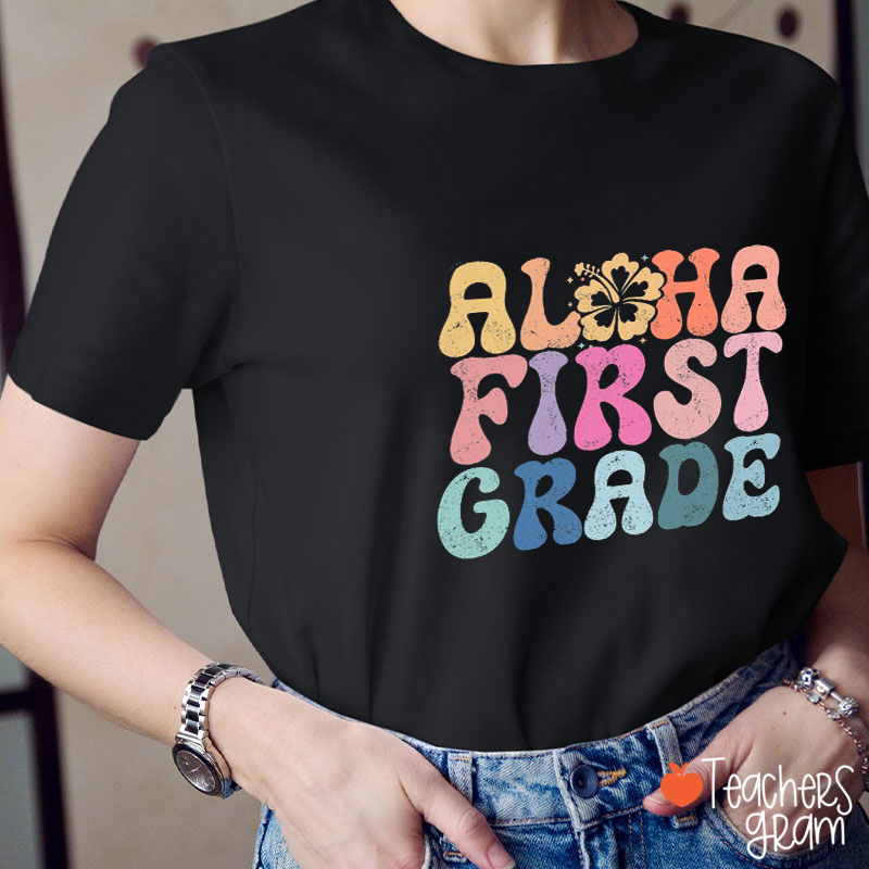 Personalized Grade Flowers Bubbles Colorful Teacher T-Shirt