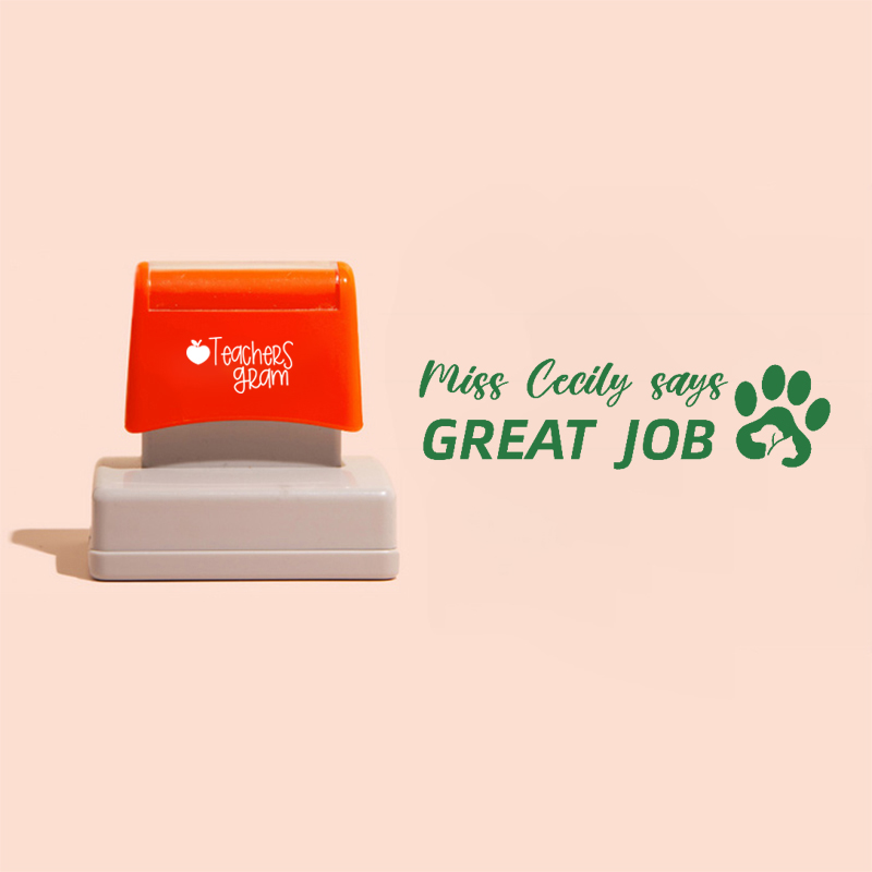 Personalized Name Great Job Dog Paw Teacher Rectangle Stamp