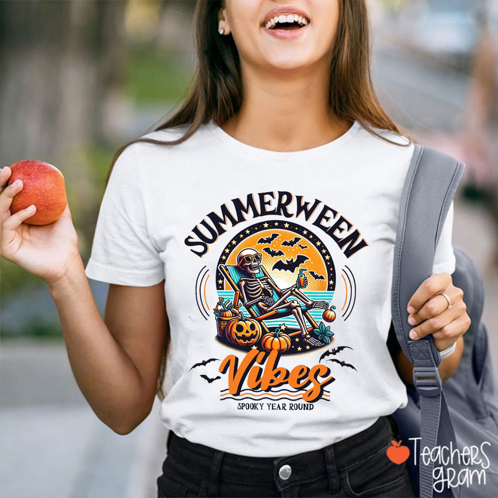 Summerween Vibes Spooky Year Round Teacher T-Shirt