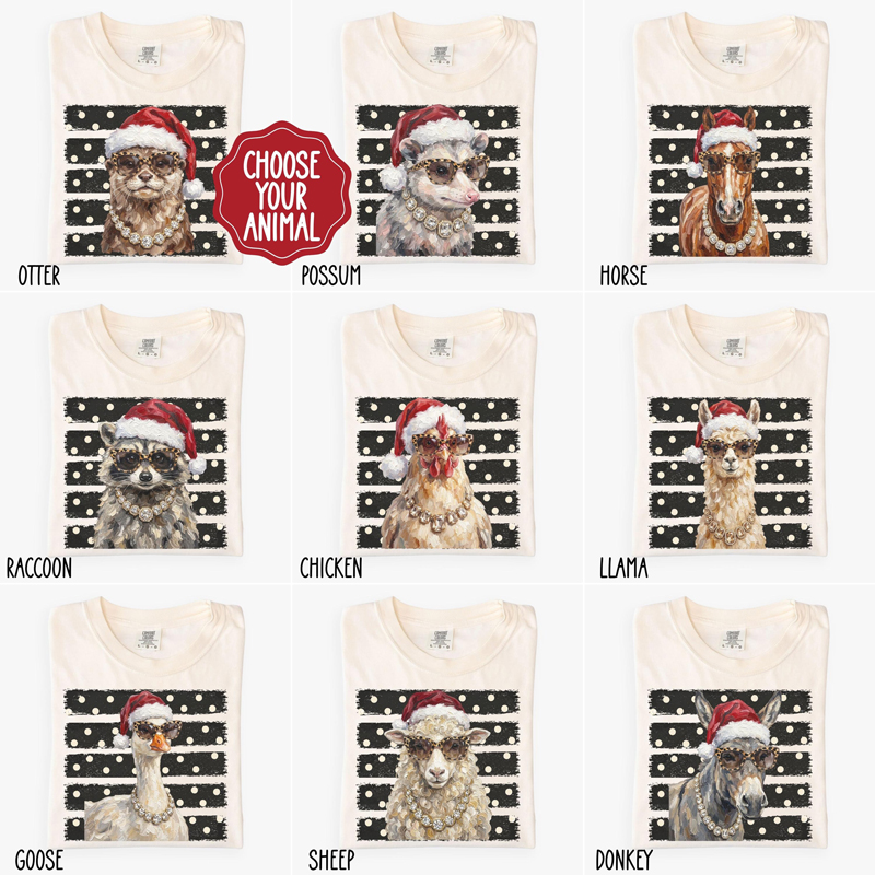 Personalized Sassy Christmas Animals With Santa Hats Teacher T-Shirt