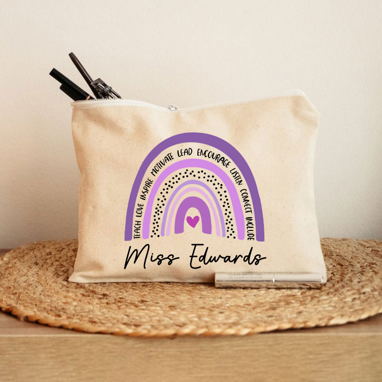 Personalized Purple Rainbow Teacher Makeup Bag