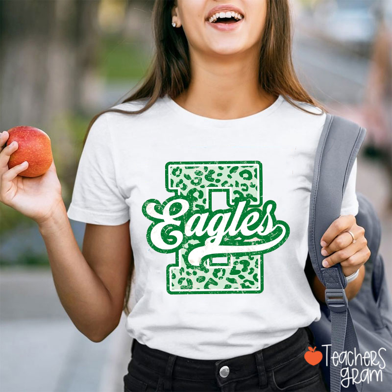 Personalized Mascot Leopard Block Letter Teacher T-Shirt