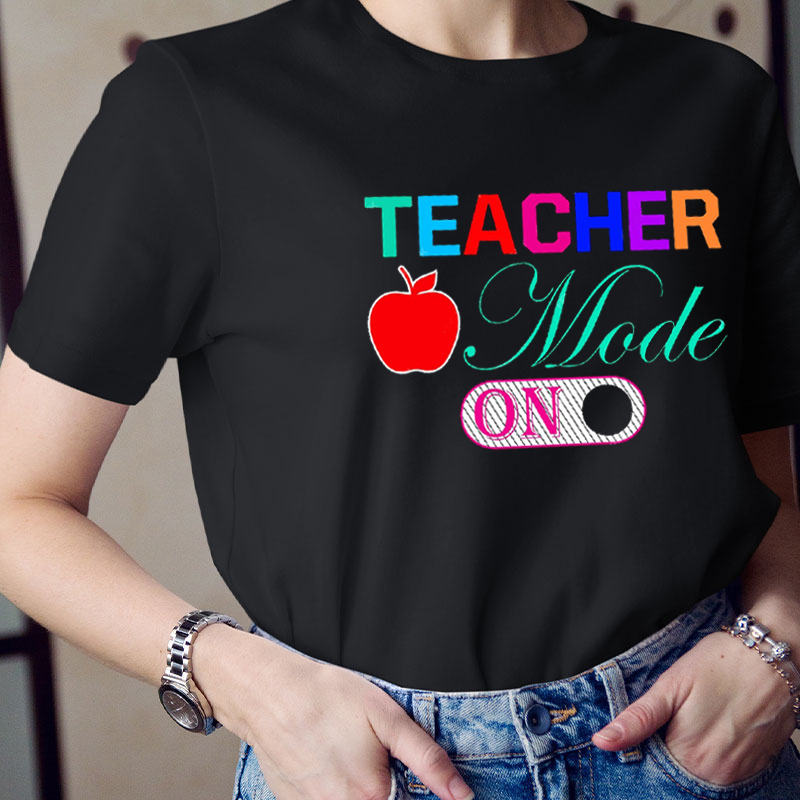 Apple Teacher Mode On Colorful Tie Dye Teacher T-Shirt
