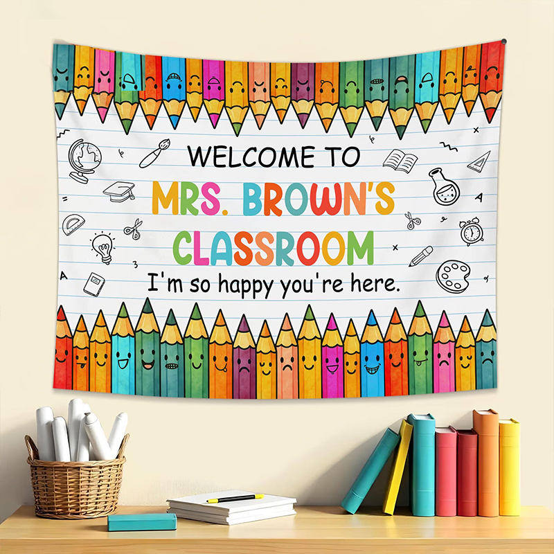 Personalized Name Pencil Welcome To Classroom Teacher Classroom Tapestry
