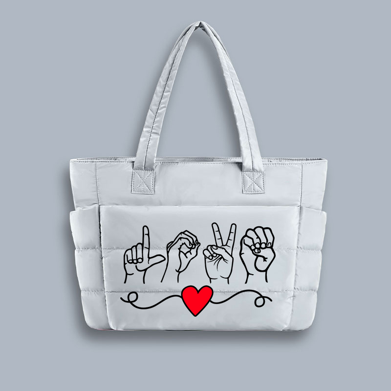 Love Sign Language Teacher Puffy Tote Bag