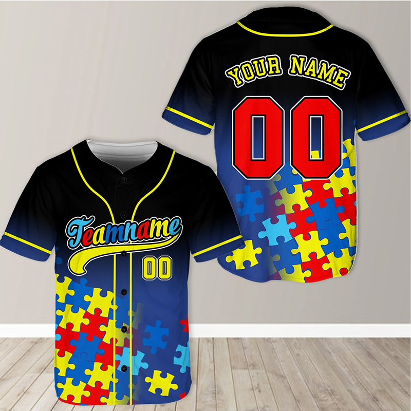 Personalized Puzzle Autism Awareness Teacher Baseball Jersey