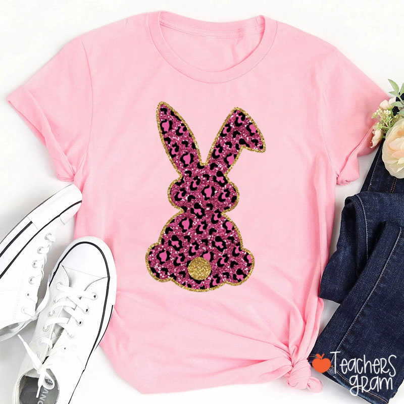 Glitter Bunny Happy Easter Teacher T-Shirt