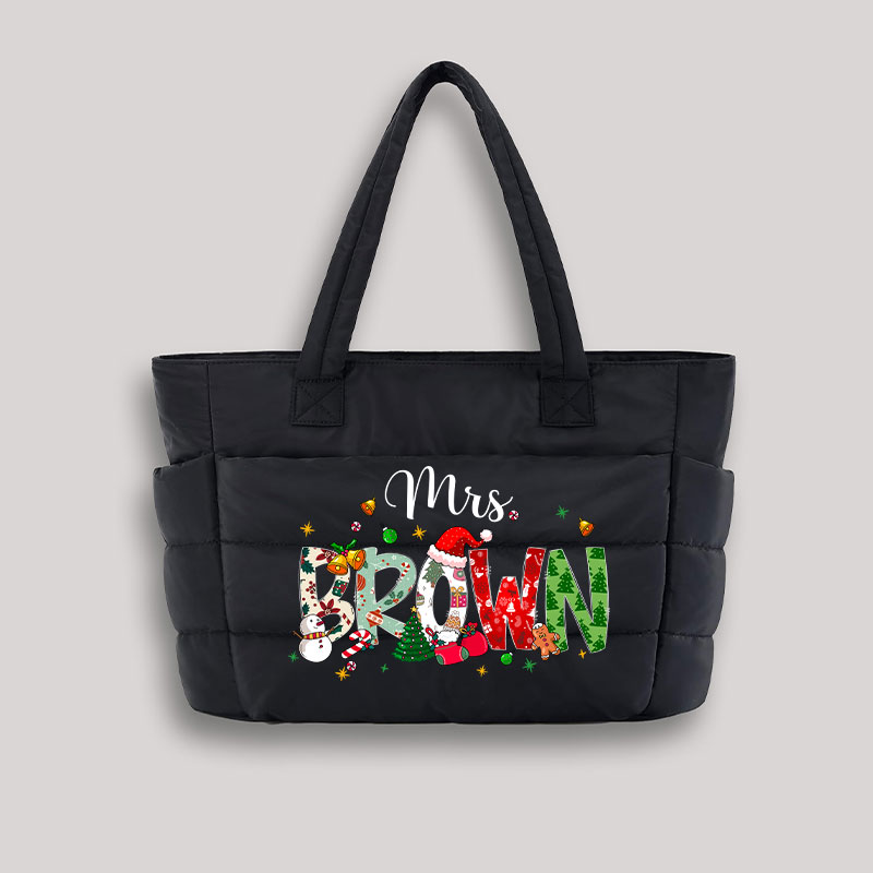 Personalized Name Christmas Atmosphere Teacher Puffy Tote Bag