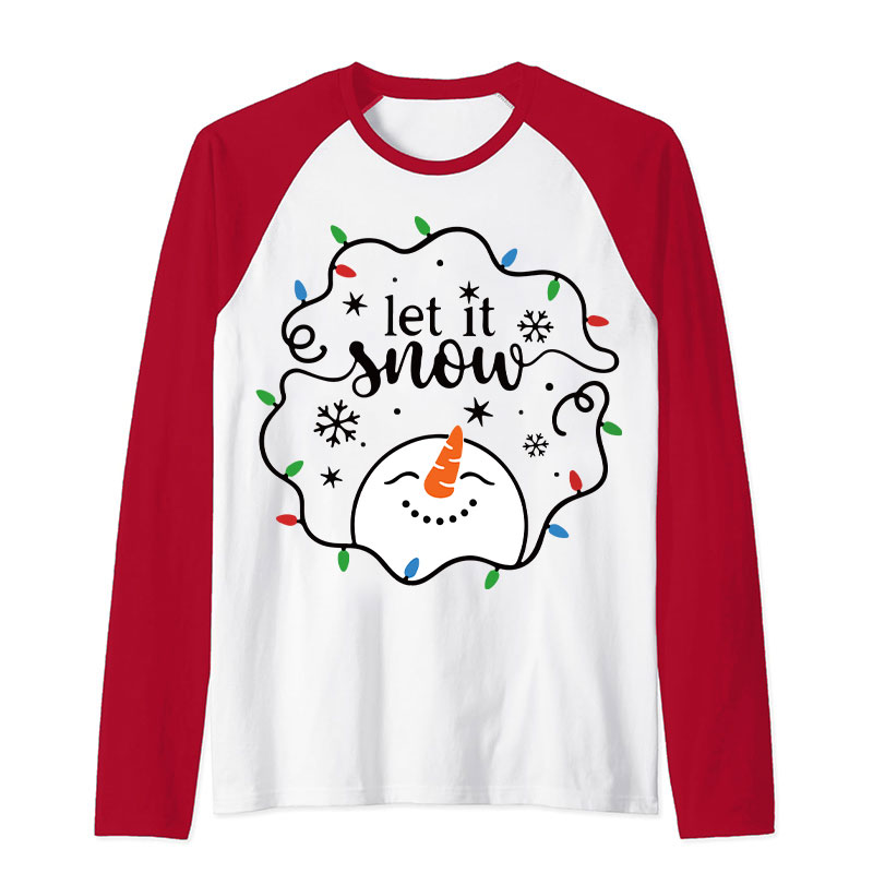 Let It Snow Snowman Teacher Raglan Long Sleeve T-Shirt